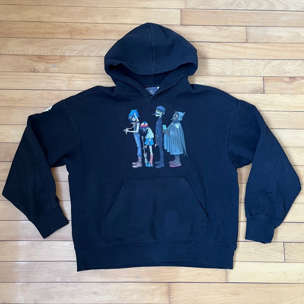 HM Gorillaz Oversized Graphic Hoodie Black Band Merch Small - Picture 1 of 6